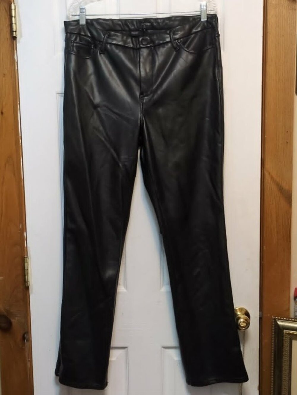 Sculpt-Her Marilyn NYDJ Sz 14 Black Faux Leather Jeans Corporate Chic Luxury Edj